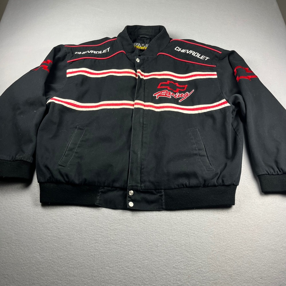 Essex Chevrolet Racing NASCAR Jacket Mens XL Distressed Embroidered Twill Bomber